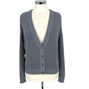 Le Lis V-Neck Knit Button-up Cardigan Sweater Blue Gray Size Small